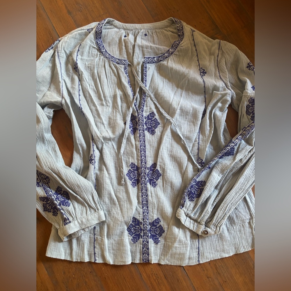 J crew gauze boho blue lightweight blouse - Picture 3 of 11